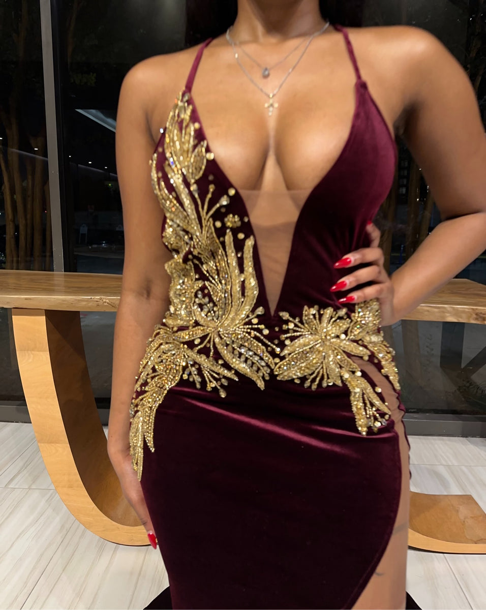 Mina Gown In Burgundy – Ken White Collection LLC