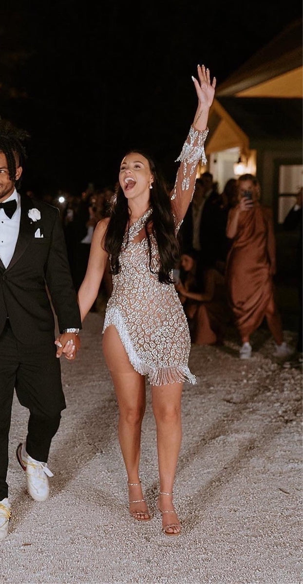 Makenzie” Crystal Beaded Mini Fringe Dress – Ken White Collection LLC