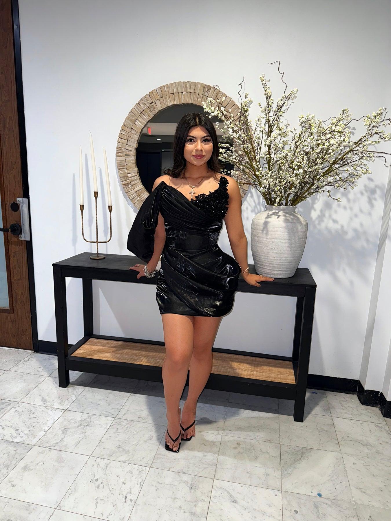 embellished cami mini dress with flippy hem in black ASOS DESIGN embellished camisole mini dress with flippy hem in black