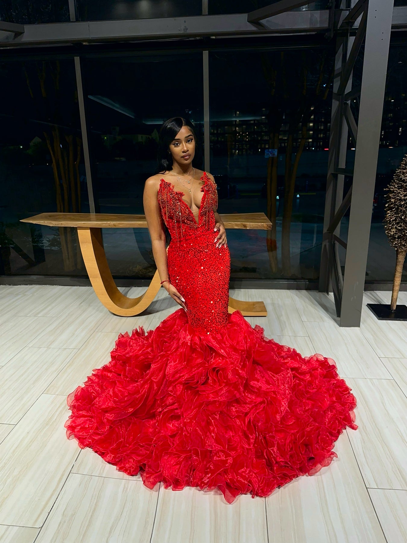 shein red prom dress SHEIN SXY Women's Red Graduation Season Prom Party Tube Top Fishtail Neck Dress
