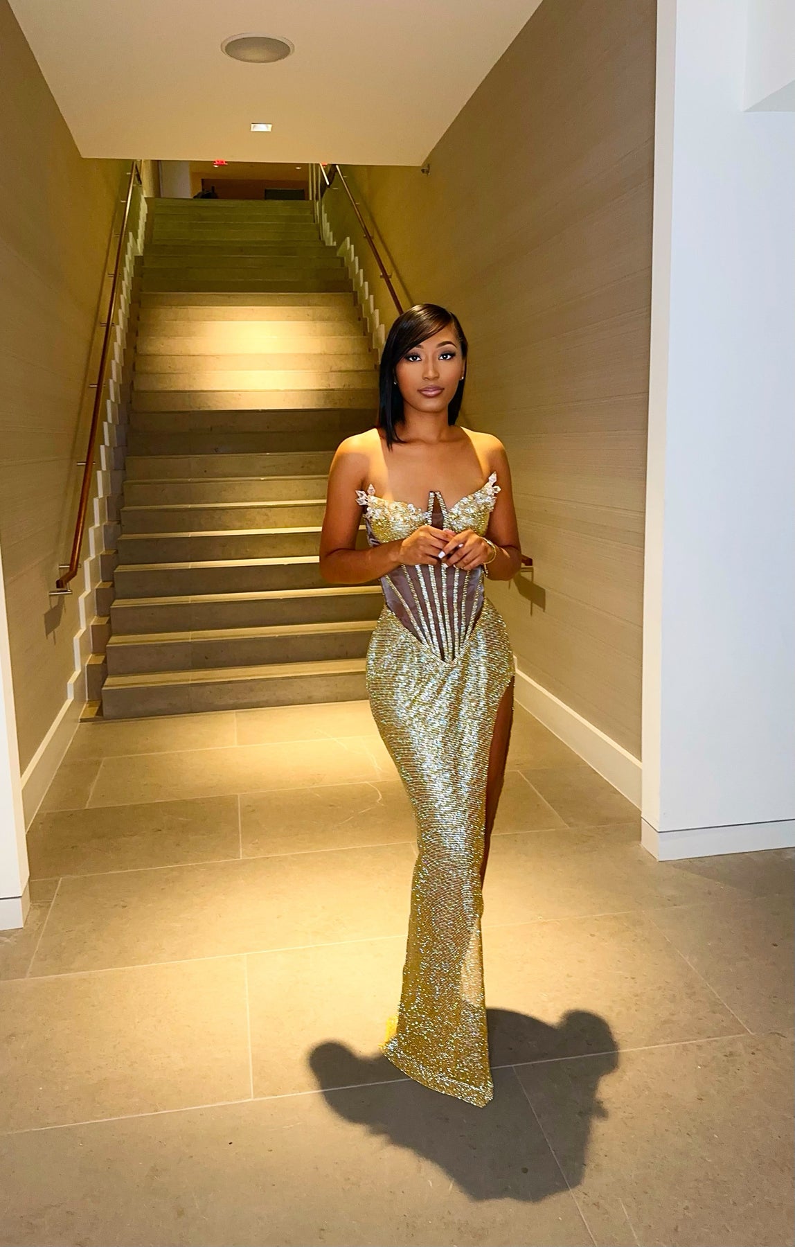 Monroe Rhinestone Corset Gown w/ Clear Crystal Detail Ken White Collection LLC Monroe Rhinestone Corset Gown w/ Clear Crystal Detail Ken White Collection LLC