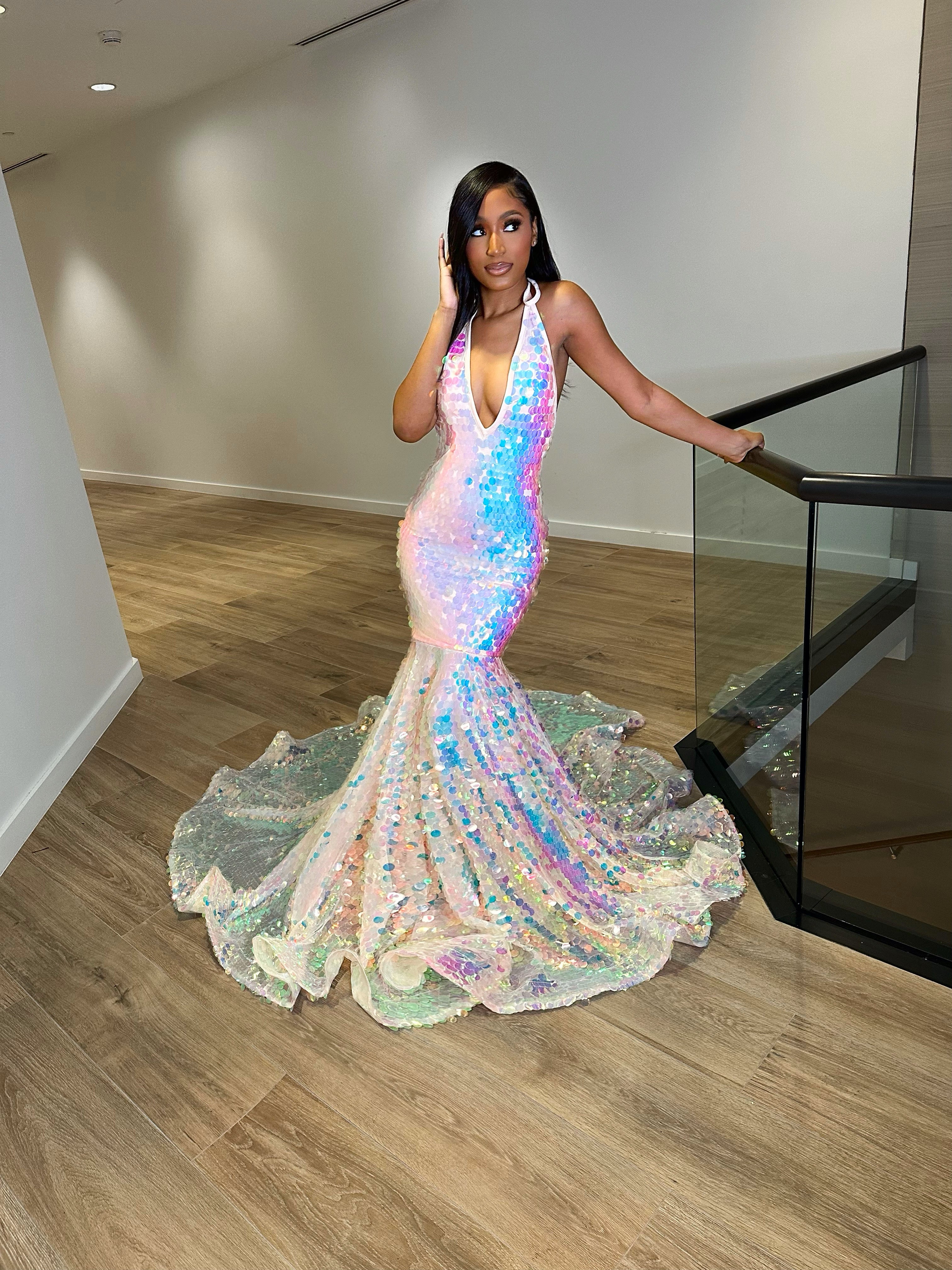 disco prom dress Mermaid Gown – Ken White Collection LLC Check the care label Roseline French lace topper Size:Y/XL (14) model:Vero