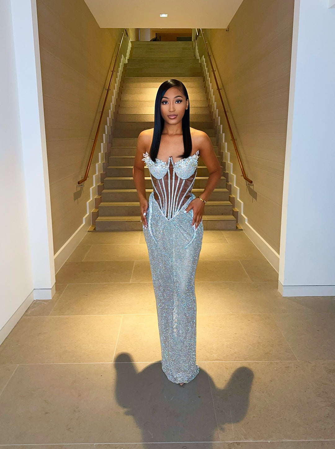 Kimi” Rhinestone Corset Gown w/ Clear Crystal Detail – Ken White Collection LLC